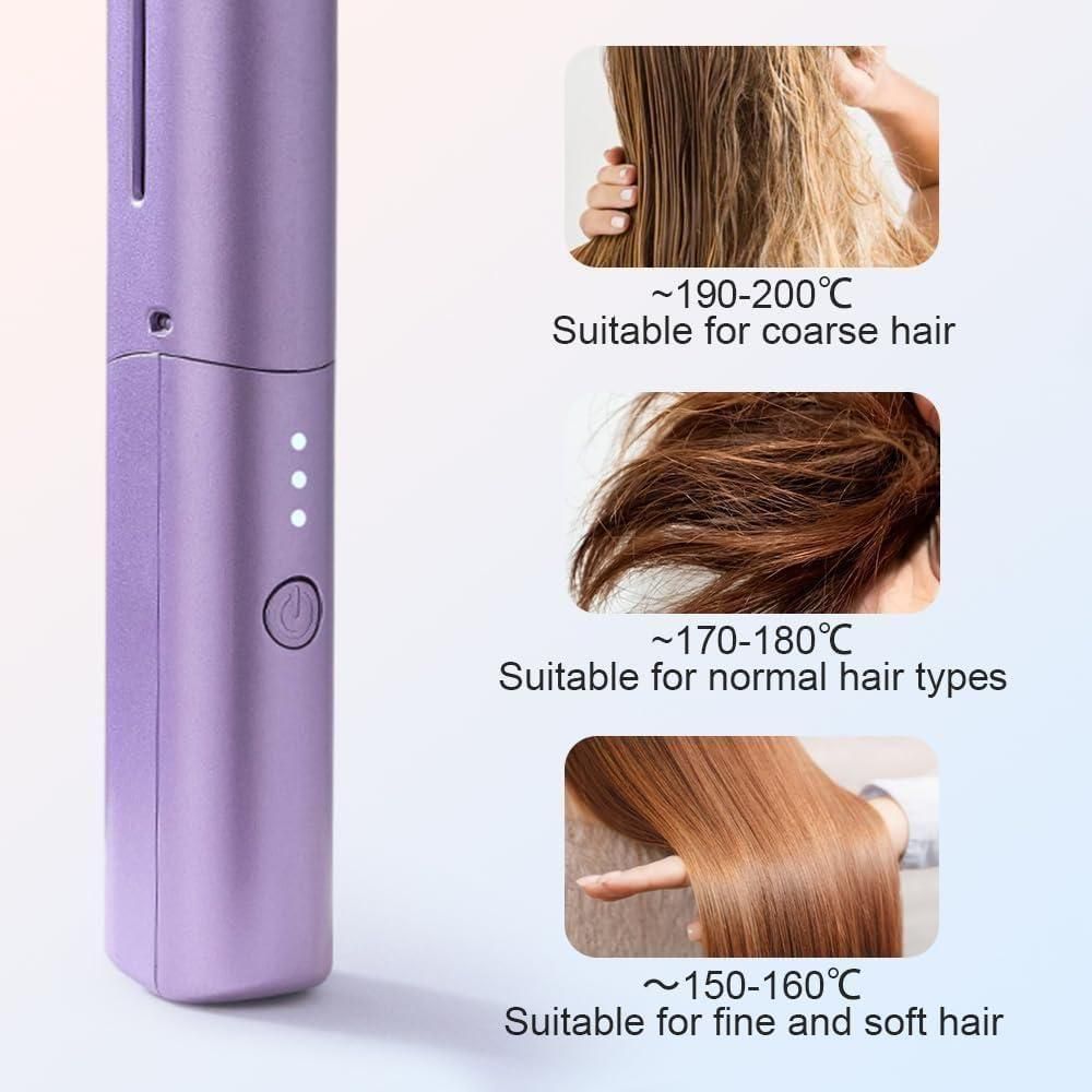 UBAA Portable Mini Hair Straightener Cordless Rechargeable Mini Adjustable Hair Straightener Hot Comb