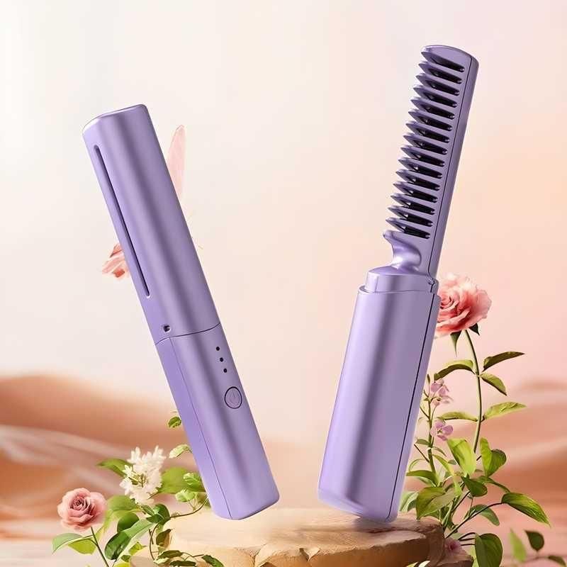 UBAA Portable Mini Hair Straightener Cordless Rechargeable Mini Adjustable Hair Straightener Hot Comb